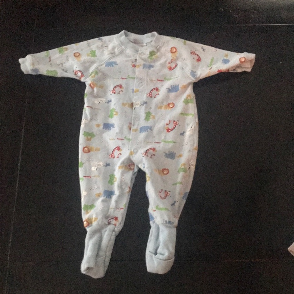 Light Blue Baby Footed Pajama Bottoms with Animal Print